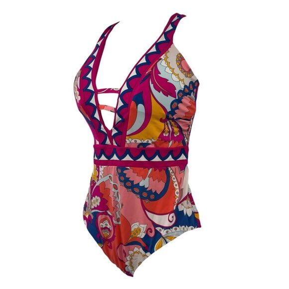 Trina Turk Sevilla V Plunge Strappy One Piece Swimsuit Sz. 14 - Picture 10 of 11